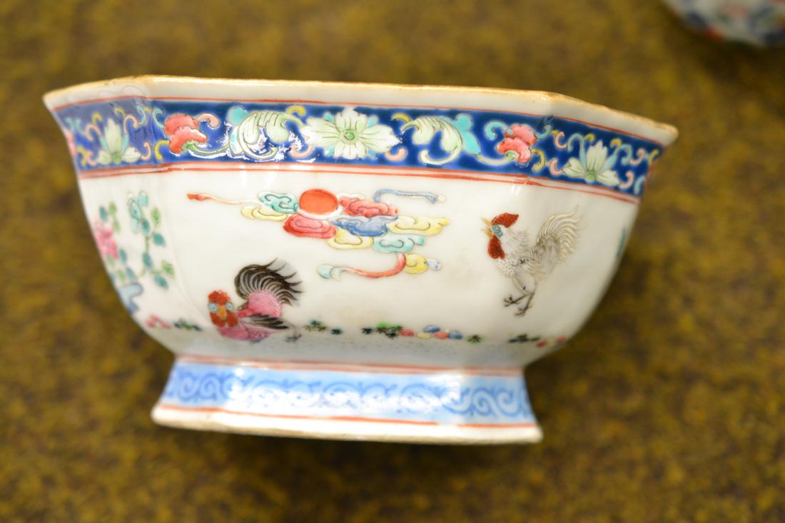 A Chinese porcelain canted square bowl, Tongzhi reign mark and possibly of the period, painted in - Image 8 of 12