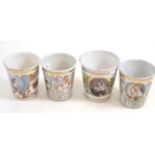 Pair of Diamond Jubilee enamel beakers printed with bust portraits, view of Windsor castle, flags