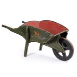 A Royal commemorative wheel barrow, late 19th century, painted with VR monograms on a green ground