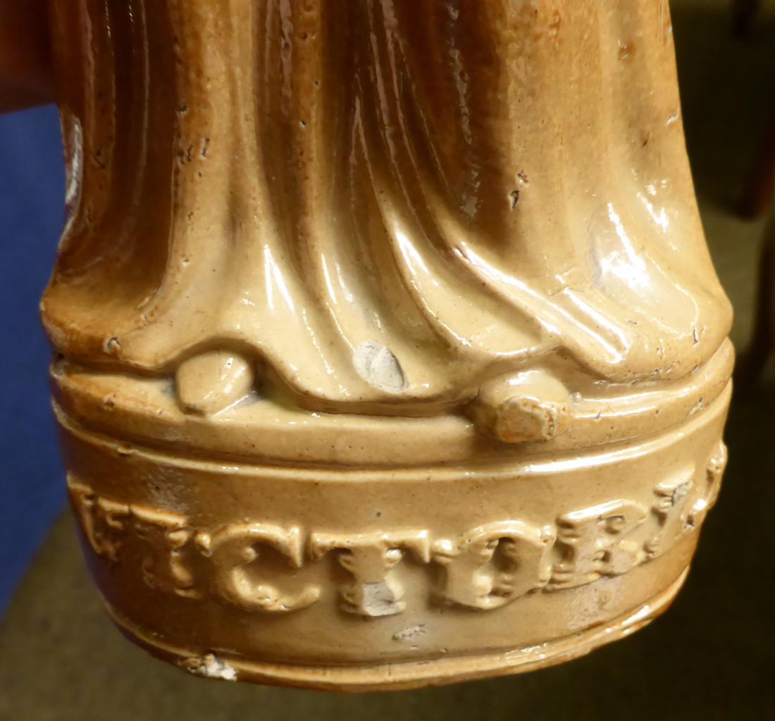 An S Green Lambeth salt glaze stoneware flask, circa 1837, modelled as Queen Victoria on an oval - Image 5 of 9