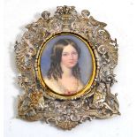 English School (19th century), a miniature portrait of a young lady with ringletted hair and white