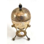 An Edwardian silver egg coddler and cover, Sheffield 1910, of ovoid form, on three supports,