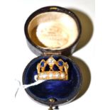 A coronet ring set with sapphires, diamond and split pearls, total estimated diamond weight 0.40