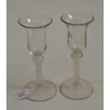 Pair of 18th century ales with bell bowls and opaque stems  Good condition