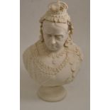 A Robinson & Leadbeater Parian bust of Queen Victoria, circa 1887, wearing a crown chain and