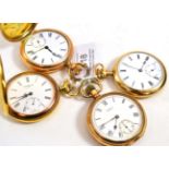 Four gold plated pocket watches comprising two full hunters and two open faced (4) 31.03.15, Cases