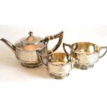 Victorian silver three piece bachelor's tea service Marks generally clear and matching, generally