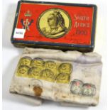 A South Africa commemorative rectangular tin, circa 1900, embossed with a portrait of Queen Victoria