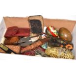 Quill cutter, snuff box, boxes, pencil holders, etc