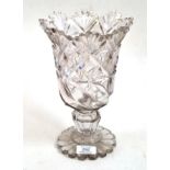 A cut glass vase, 26cm high  Minor flakes to the rim. Otherwise good condition