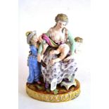 A 19th century Meissen figure group modelled as a mother with children, 26cm high (restored)