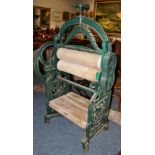 A 19th century green painted cast iron mangle, stamped Diamond Jubilee Regd design 291709