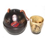 A Prince Albert commemorative stained wood string box and cover, circa 1861, of ovoid form painted