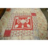 Victorian patchwork quilt with central panel depicting portrait of Queen Victoria 1837-1897