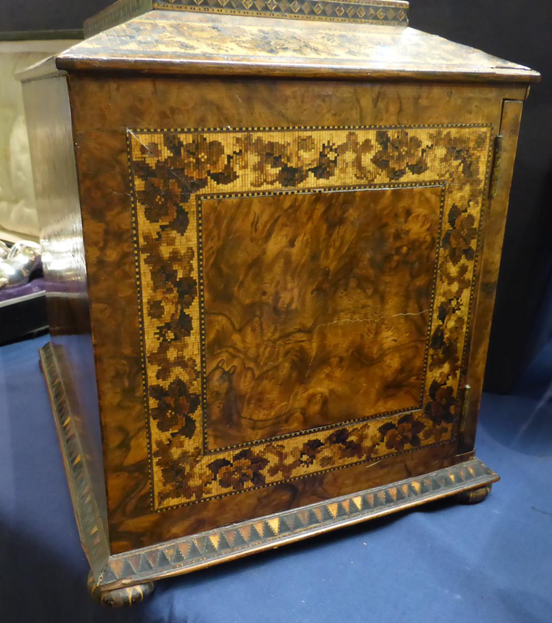 A 19th century Tunbridgeware table casket, the caddy top with a view of a castle over two - Image 14 of 17