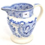 A Staffordshire pottery royal marriage commemorative jug, circa 1840, printed in under glaze blue