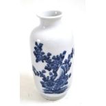 An 18th century Chinese blue and white vase, painted with flowering chrysanthemums and three insects