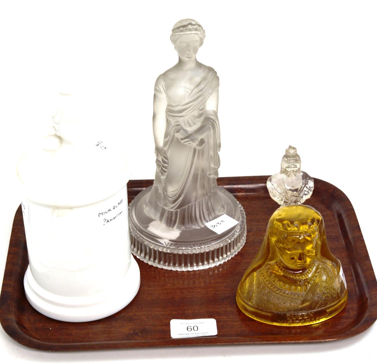 A pressed glass model of Queen Victoria, late 19th century, standing wearing flowing robes, 22cm