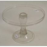 A glass tazza, mid 18th century, the circular top on a twist stem, 24cm diameter  Good condition