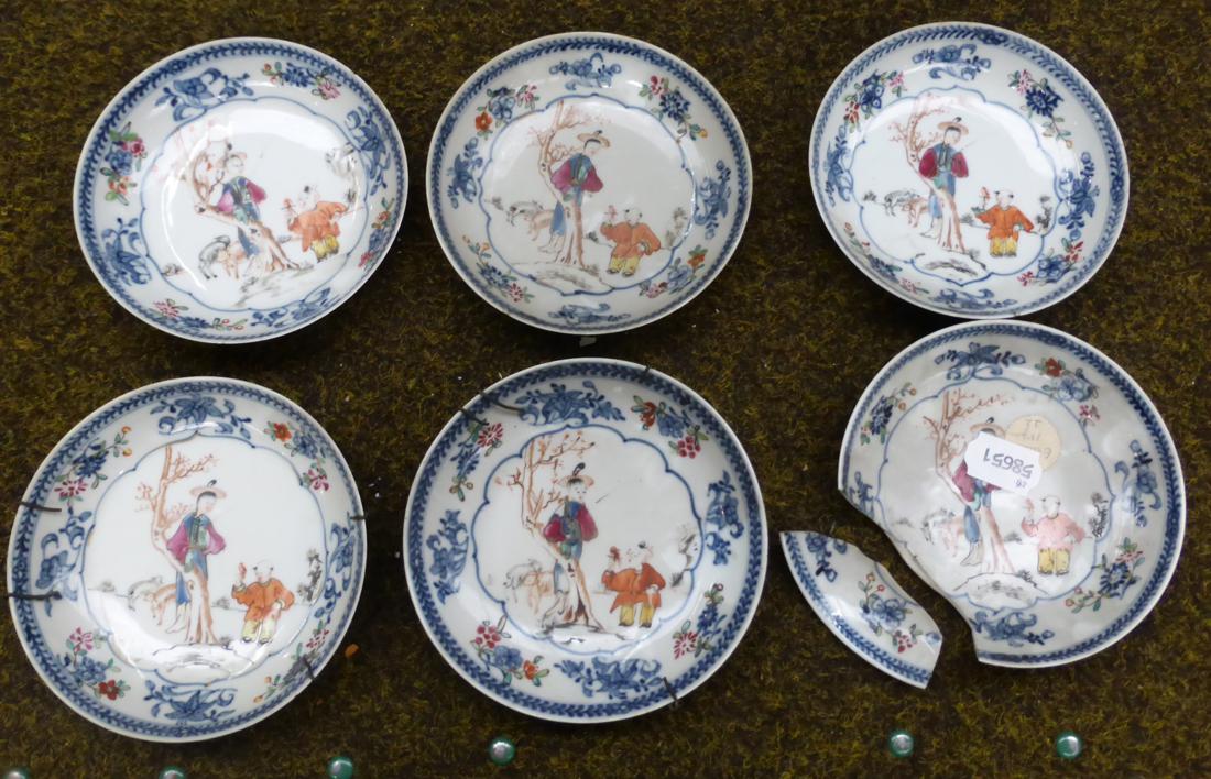 A set of nine Chinese porcelain tea bowls and six saucers, painted in famille rose enamels with - Image 2 of 15