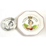 A Coronation commemorative Staffordshire pottery nursery plate printed and painted with a bust