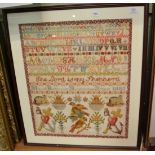 Framed alphabet sampler by Maude Robinson, Nunthorpe School, dated 1887, 58cm by 49cm