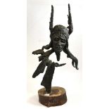 A 20th century green patinated bronze bust of a Viking, 63cm high