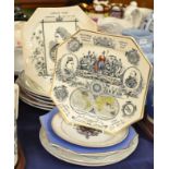 A Harlequin pair of Royal Worcester pottery Golden Jubilee commemorative plates, 27cm diameter;