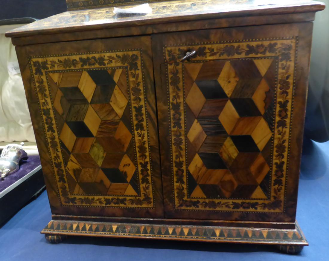 A 19th century Tunbridgeware table casket, the caddy top with a view of a castle over two - Image 17 of 17