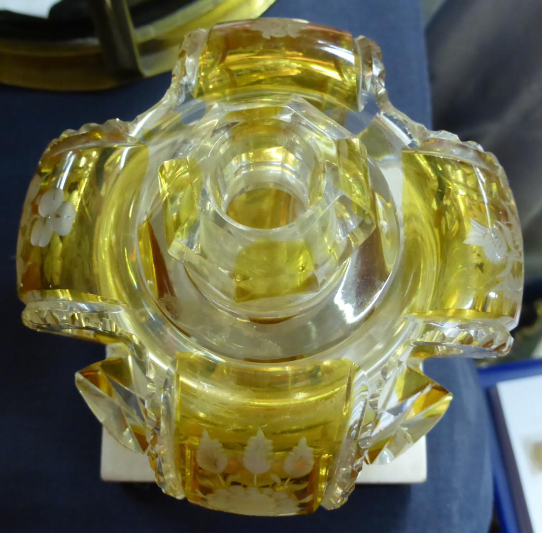 A Bohemian amber flashed scent bottle and stopper, circa 1880, modelled as a crown engraved with a - Image 5 of 13