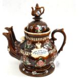 A Measham bargeware large double spouted Victoria Golden Jubilee commemorative teapot and cover,