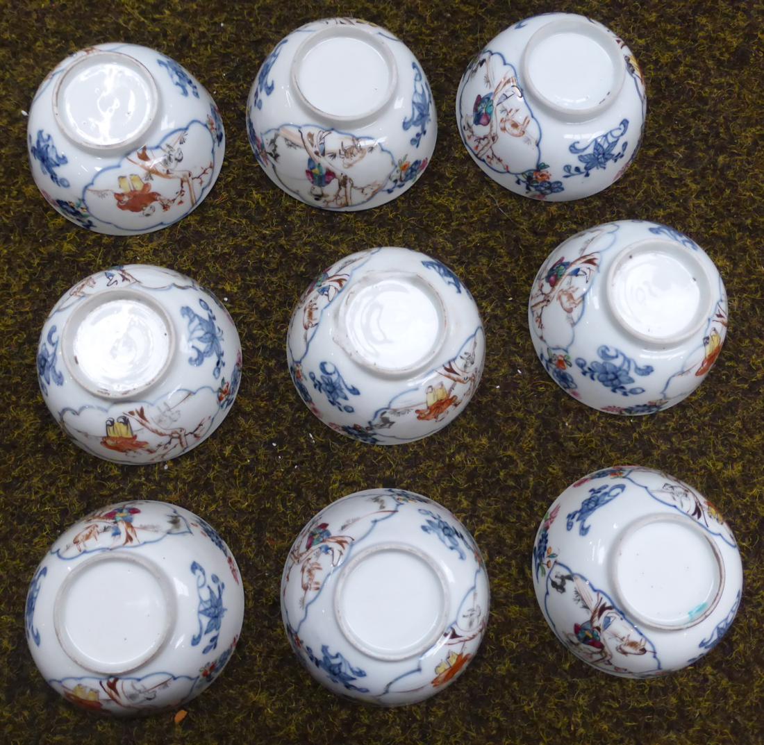 A set of nine Chinese porcelain tea bowls and six saucers, painted in famille rose enamels with - Image 9 of 15