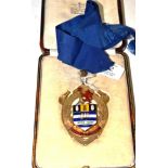 A Redcar mayoral pendant for Councillor William Morris 1933-5, 9ct gold and enamel case