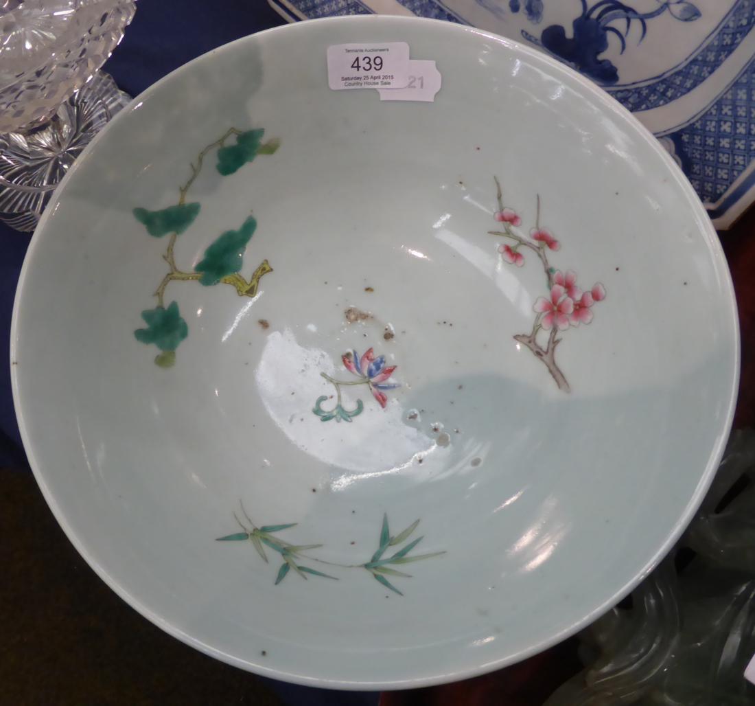 A Chinese porcelain bowl, painted in famille rose enamels with butterflies amongst foliage, bears - Image 2 of 7