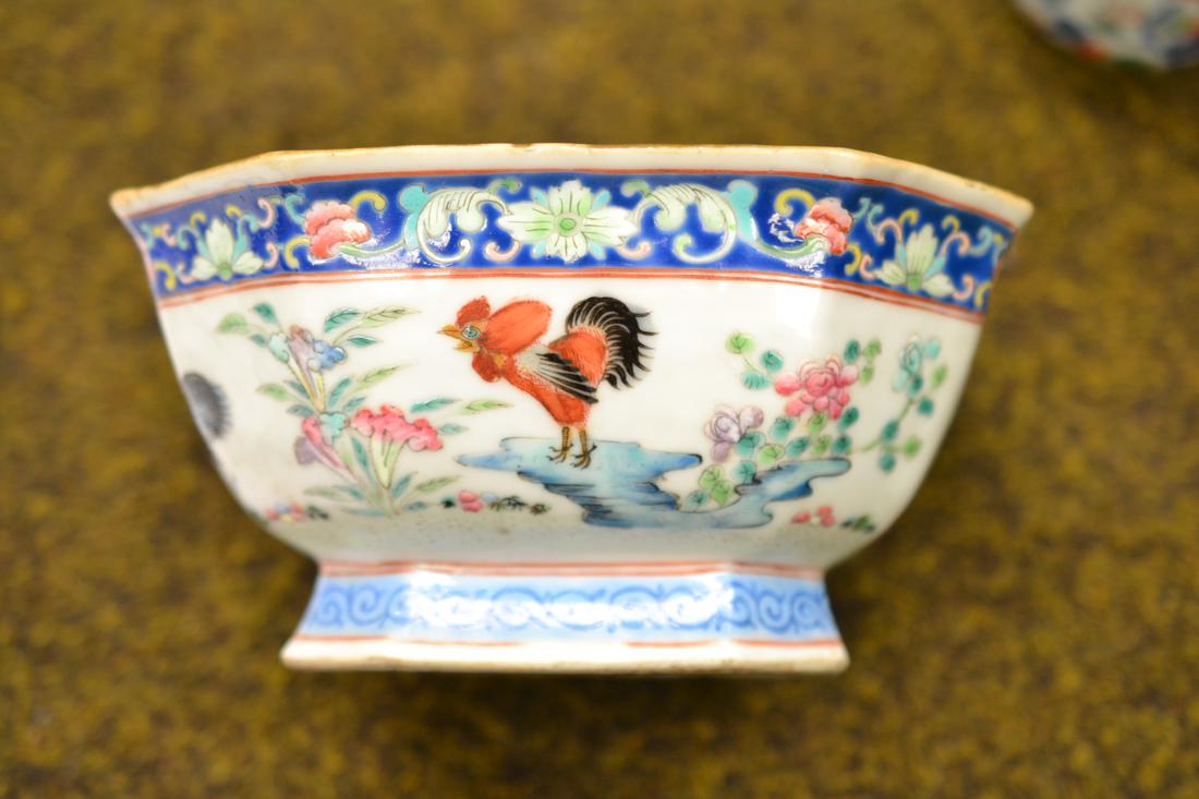 A Chinese porcelain canted square bowl, Tongzhi reign mark and possibly of the period, painted in - Image 7 of 12