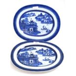 A pair of 18th century Chinese platters decorate with landscapes, 33cm diameter  Fritting and one