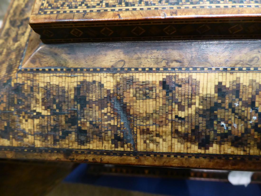 A 19th century Tunbridgeware table casket, the caddy top with a view of a castle over two - Image 4 of 17