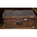 A close nailed Pony skin covered dome top box and contents, 45cm wide