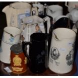 Six various Golden Jubilee commemorative Staffordshire pottery jugs, three Diamond Jubilee