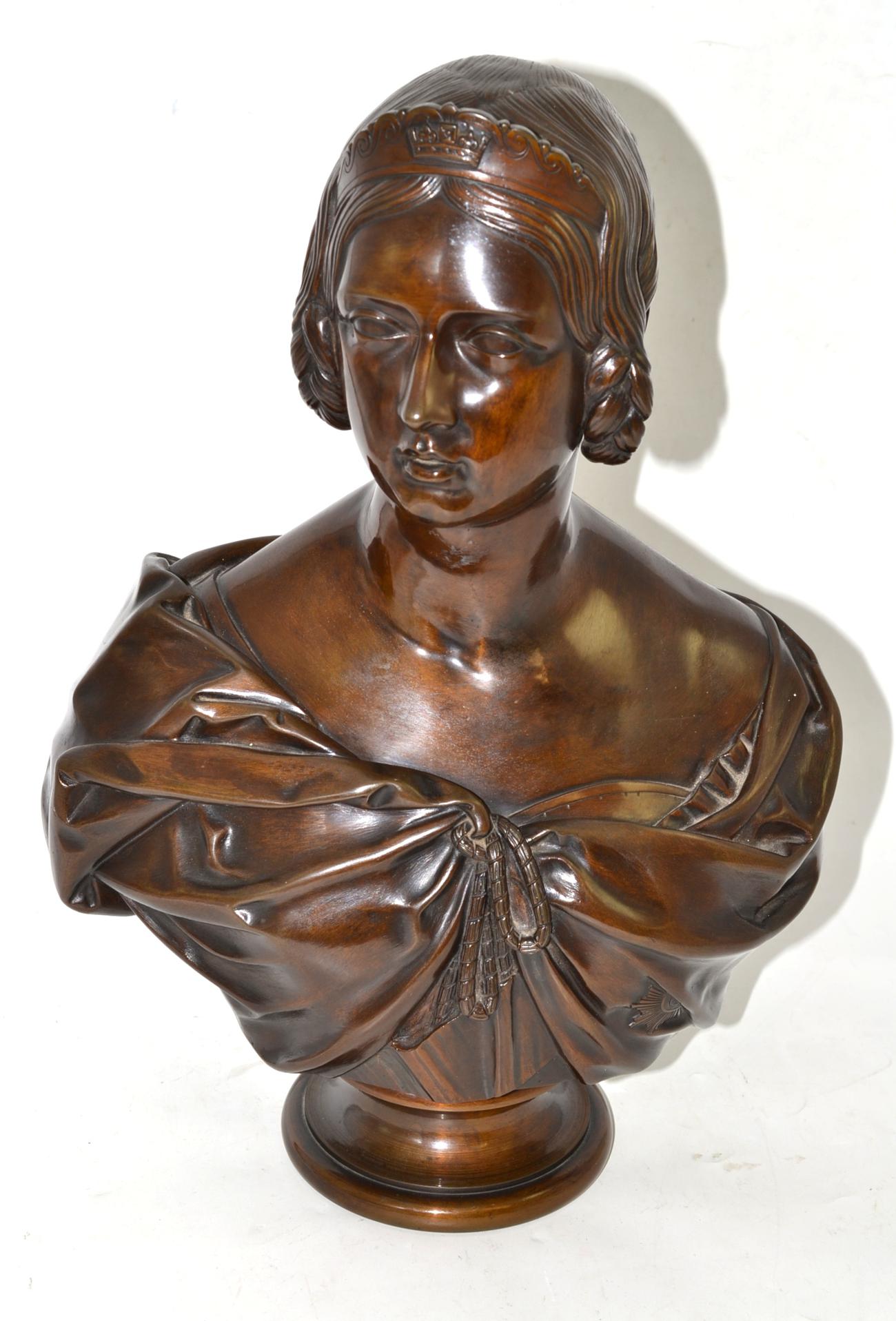 After Chantry, an Art Union bronze bust of the young Queen Victoria, on a circular socle, the