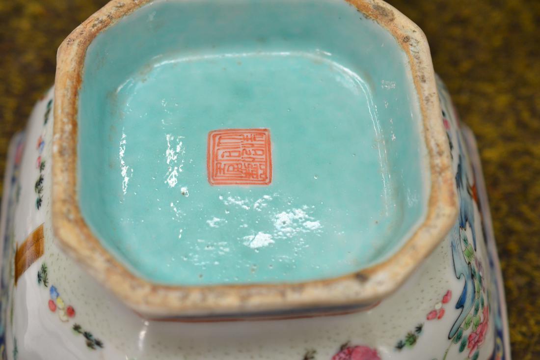 A Chinese porcelain canted square bowl, Tongzhi reign mark and possibly of the period, painted in - Image 5 of 12