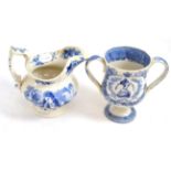 A Staffordshire pearlware loving cup, circa 1838, printed underglaze blue with ''HER GRACIOUS