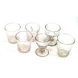 Two 18th century firing glasses and four 18th century small tumblers  No obvious damage noted