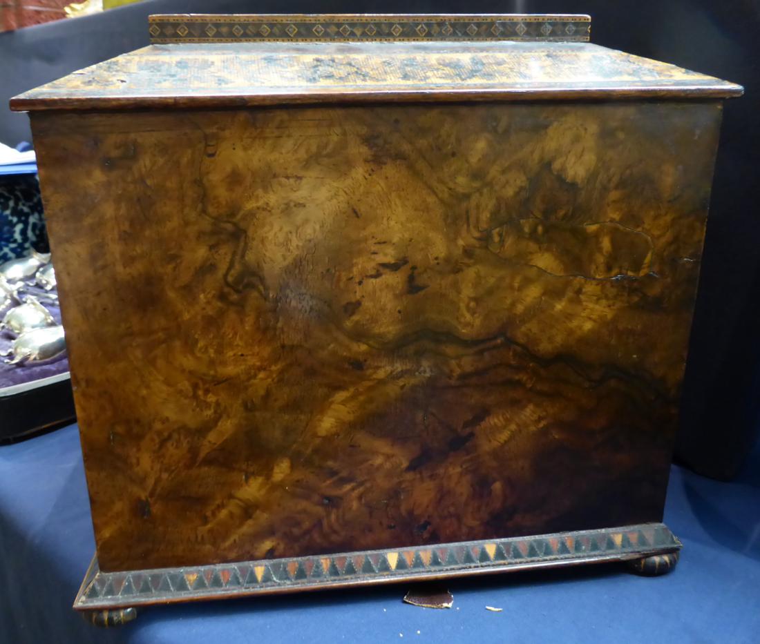 A 19th century Tunbridgeware table casket, the caddy top with a view of a castle over two - Image 13 of 17