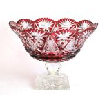 A cut glass and ruby flash pedestal bowl, diameter 31cm