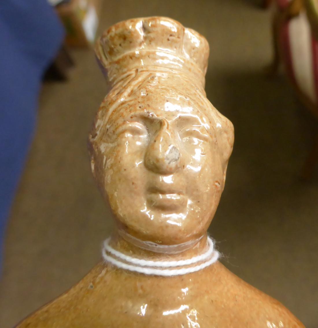 An S Green Lambeth salt glaze stoneware flask, circa 1837, modelled as Queen Victoria on an oval - Image 6 of 9