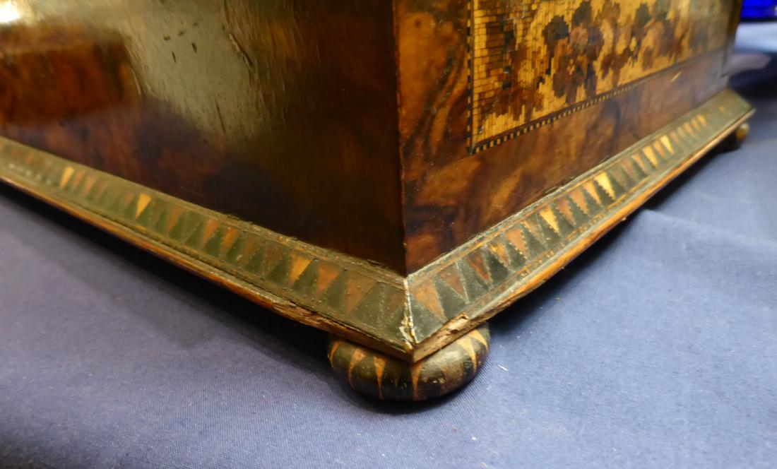 A 19th century Tunbridgeware table casket, the caddy top with a view of a castle over two - Image 15 of 17
