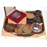 A collection of bronze and metal commemorative medallions  This lot is sold as seen and not