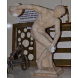 A carved alabaster figure modelled as a Classical male (a.f.), height 64cm