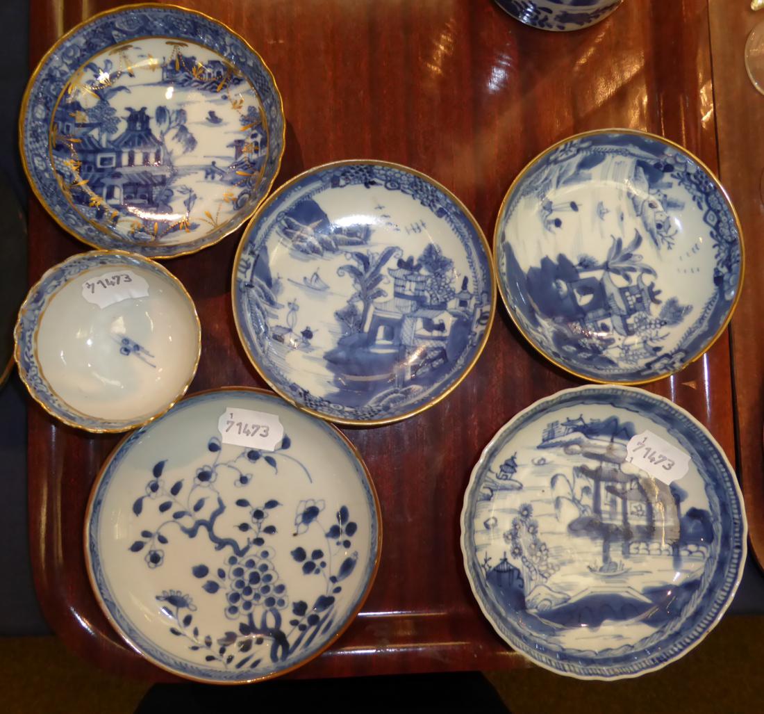 Five 18th century blue and white saucers, an 18th century tea bowl and an 18th century Chinese - Image 2 of 14